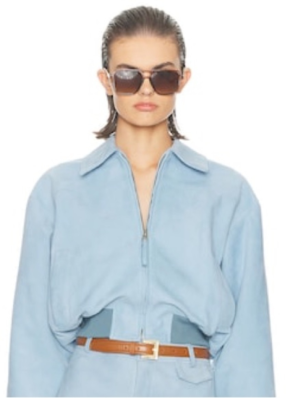 Helsa 
The Suede Zip Bomber in Faded Denim